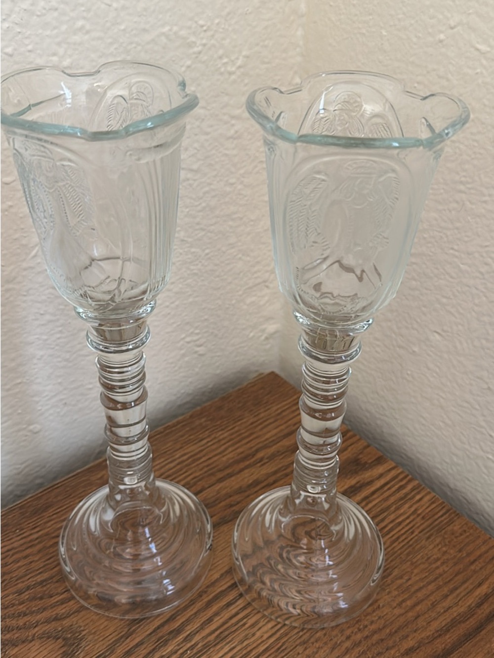Vintage HOMCO Crystal Glass Candle Holders Pair 11.5” Tall